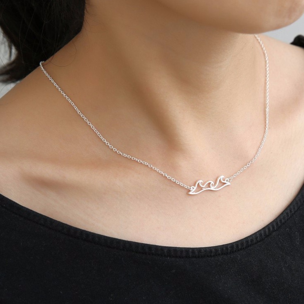 Ocean Wave Pendant Necklace Gold and Silver - Picture 5 of 8